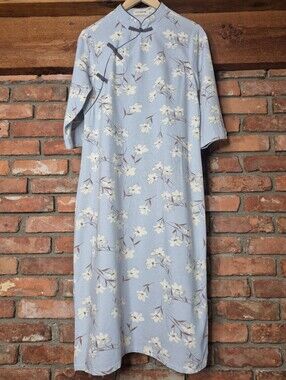 Luan Zai Jiang Nan Cotton Linen Floral Chinese Frog Closure Maxi Dress